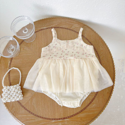Summer Arrival Baby Girls Cute Sleeveless Floral Pattern Dress Design Strap Onesies-0